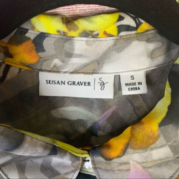 Susan Graver Button Front Floral Print Blouse Size Small - Picture 5 of 5